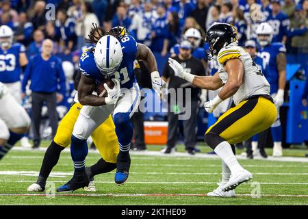 Indianapolis Colts tight end Mo Alie-Cox (81) wears an NFL Crucial Catch  logo on his helmet during the first half of an NFL football game, Thursday,  Oct. 6, 2022, in Denver. (AP