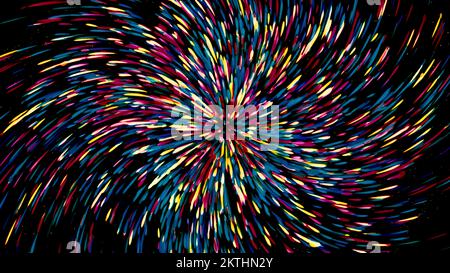 Bright emission of lines on a black background. Motion. Abstract multicolored lines spreading in space on a black background Stock Photo