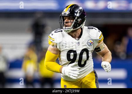 Pittsburgh Steelers linebacker TJ Watt (90) at warmups period before the  Pro Football Hall of Fame game at Tom Benson Hall of Fame Stadium,  Thursday, Aug. 5, 2021, in Canton, Ohio. The