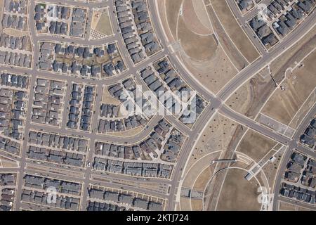 aerial view of suburban neighborhood street patterns Stock Photo