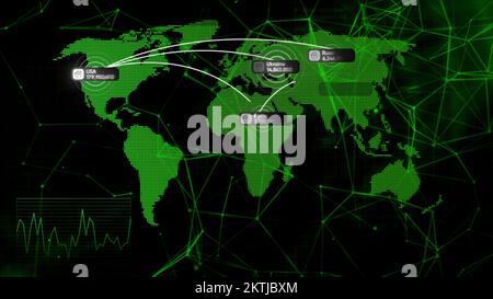 Gray and green graph. Motion.Shown is a world map with a population that is shown in numbers in each country in 3d animation. High quality 4k footage Stock Photo