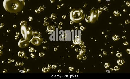 Moving 3d bubbles in liquid. Motion. Dense 3d balls move in liquid. 3D animation with moving round bubbles in liquid. Stock Photo