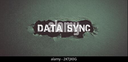 Conceptual caption Data Sync, Business idea data that is continuously generated by different sources Stock Photo