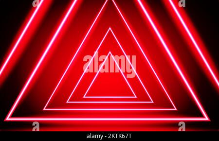 red triangle abstract neon effect. digital technology tunnel, Futuristic technology abstract background. 3D rendering Stock Vector