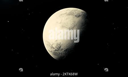 Beautiful view of outer space. Motion . The bright planet in the animation rotates around its axis. High quality 4k footage Stock Photo