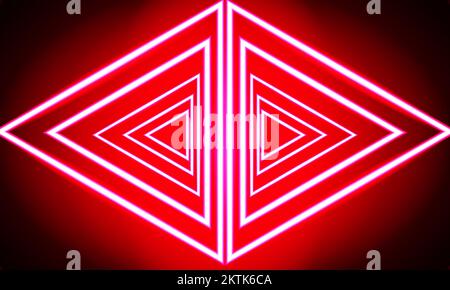 red opposite triangle abstract neon effect. digital technology tunnel, Futuristic technology abstract background. 3D rendering Stock Vector
