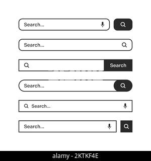 Various search bars with outline border. Internet browser engine with search box, address bar and text field. UI design, website interface element Stock Vector