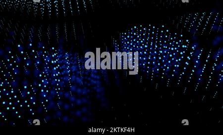 Data field universe of technology particles. Design. Waves of tiny glowing dots moving up and down Stock Photo