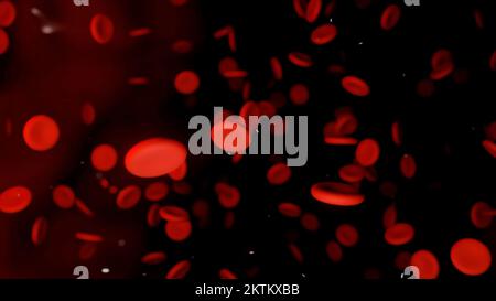 Red blood cells moving in the bloodstream in an artery. Design. 3D flowing hemoglobin cells traveling through a vein Stock Photo