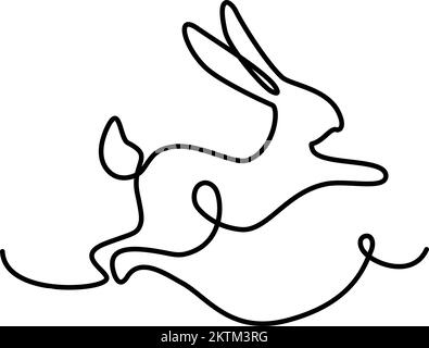 Jumping Rabbit. The symbol of the New Year according to the Chinese calendar in one solid line. Line art. Isolate. Good for banner, wallpaper, web, poster or card, greeting, label, price tag. EPS Stock Vector