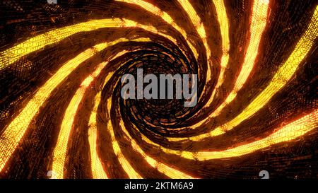 Fly through mirror tunnel with technological pattern. Design. 3D corridor with glowing lights Stock Photo