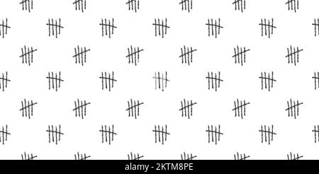 Charcoal tally marks seamless pattern. Repeating number 5 symbols background. Day counting signs on prison wall. Scrapbooking or wrapping paper, fabric, cloth design. Vector graphic illustration Stock Vector