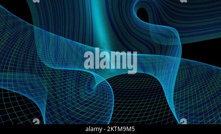 Smooth spinning bended wave surface on a black background. Design. Abstract animated thin translucent texture Stock Photo