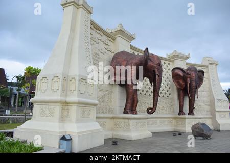 the welcome gate to the borobudur tourist area with the icon of twin elephant statues Stock Photo