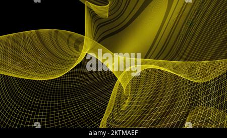 Smooth spinning bended wave surface on a black background. Design. Abstract animated thin translucent texture Stock Photo