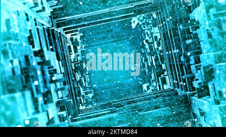 Abstract construction background looking like endless corridor of blocks. Motion. Fractal animation of moving 3D shapes Stock Photo