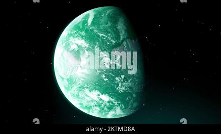 Abstract spinning turquoise unknown planet on outer space background. Motion. Breathtaking cosmic background Stock Photo