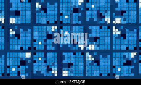 Mosaic with many little colorful square pieces. Motion. Transforming geometric pixelated shapes Stock Photo
