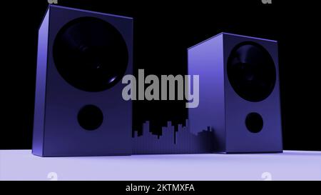 Abstract loudspeakers playing music loud isolated on a black background. Design. Concept of party at the night club Stock Photo