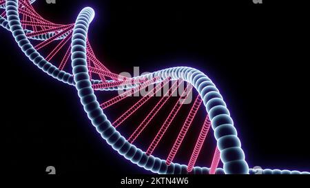 Beautiful moving spiral with DNA. Design. Rotating 3d spiral with glowing lines and dots. Neon DNA Card Spiral. Stock Photo