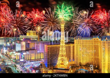 Festive fireworks on Las Vegas Strip Stock Photo