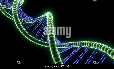 Beautiful moving spiral with DNA. Design. Rotating 3d spiral with glowing lines and dots. Neon DNA Card Spiral. Stock Photo