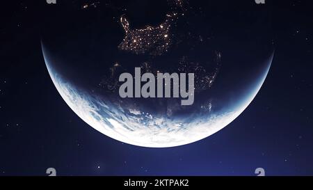 Rotating planet Earth. Motion. Rapid rotation of Earth with life changes. Movement and rotation of earth. 3D models of planet for astronomy. Stock Photo