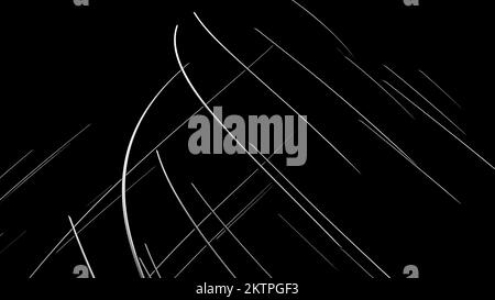 Abstract moving and curving narrow fibers on a black background. Design. Twisted narrow stripes like tentacles Stock Photo