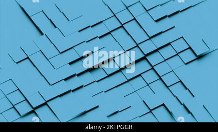 Blue squared moving 3D tiles pattern. Design. Texture of waving cubes creating rippling background Stock Photo