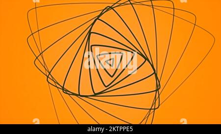 Animation with rotating triangles in spiral. Motion. Beautiful geometric spiral of triangles on colored background. Stylish geometric spiral of spread Stock Photo