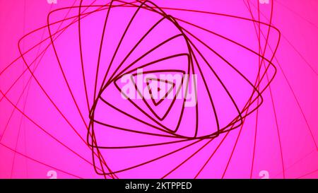 Animation with rotating triangles in spiral. Motion. Beautiful geometric spiral of triangles on colored background. Stylish geometric spiral of spread Stock Photo