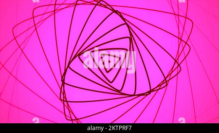 Animation with rotating triangles in spiral. Motion. Beautiful geometric spiral of triangles on colored background. Stylish geometric spiral of spread Stock Photo