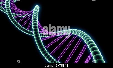 Black background. Design.A bright swirling shape with bright dna-shaped tones rotating around each other in animation. High quality 4k footage Stock Photo