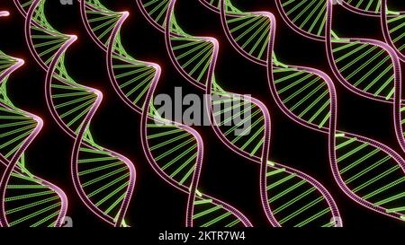 Black background. Design. Iridescent colored sinuous genetic codes in animation. High quality 4k footage Stock Photo