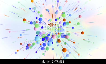 Animation of colorful circles, bubbles on a white background. Motion. Abstract bright particles moving like celebration fireworks Stock Photo