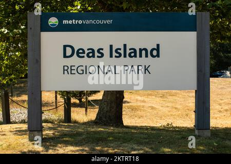 Deas Island Regional Park sign in Delta, British Columbia, Canada Stock Photo