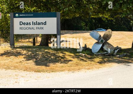 Deas Island Regional Park sign in Delta, British Columbia, Canada Stock Photo