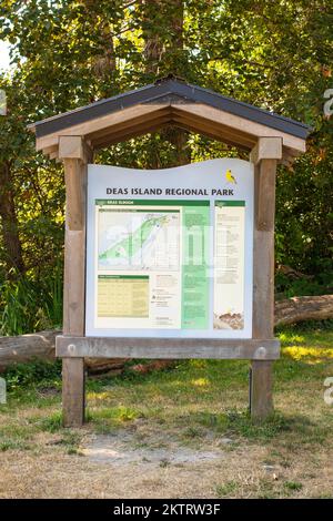 Deas Island Regional Park sign in Delta, British Columbia, Canada Stock Photo