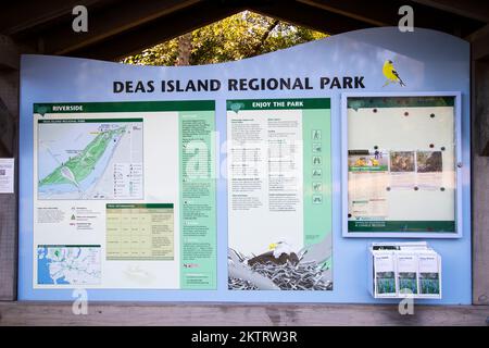 Deas Island Regional Park sign in Delta, British Columbia, Canada Stock Photo