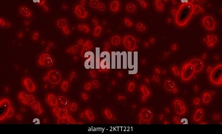 Moving 3d blood cells. Motion. Animation of biological cells in circulatory system moving randomly. 3D cells or painful bacteria in blood. Stock Photo