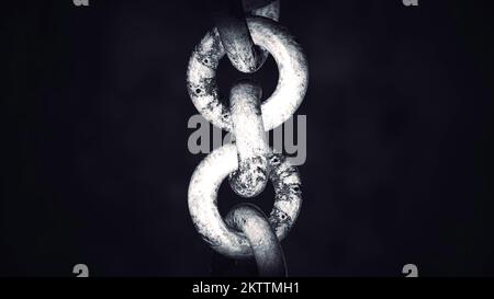 3D animation of old chain. Motion. Old chain with large rings in medieval style. Animation for game inserts. Stock Photo