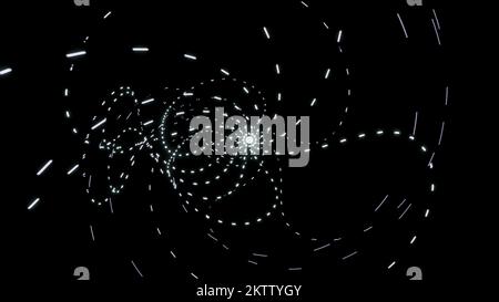 Black background. Motion. White and blue light details creating running swirling pictures in animation. High quality 4k footage Stock Photo