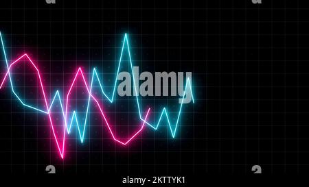 Digital animated cryptocurrency graph on timeline with dynamic movement of neon lines. Motion. Following the chart over the quarters Stock Photo