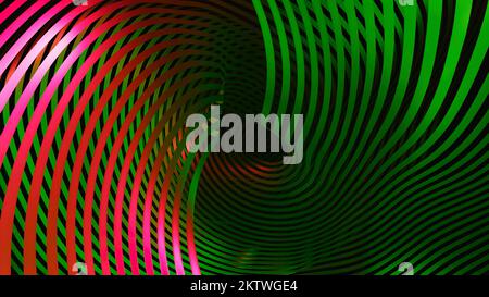 Moving wavy ribbons in 3d. Design. Beautiful ribbons move in waves in space on black background. Colorful ribbons move and shine with wavy curves in h Stock Photo
