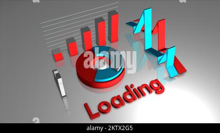 Bright animation of the loading field. Motion. Multicolored geometric elements moving and showing downloads. High quality 4k footage Stock Photo