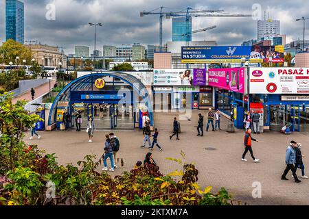 Warsaw. A popular entrance to the Centrum Metro Station among tourists and residents of Warsaw. A hub station for transport in Warsaw. Stock Photo