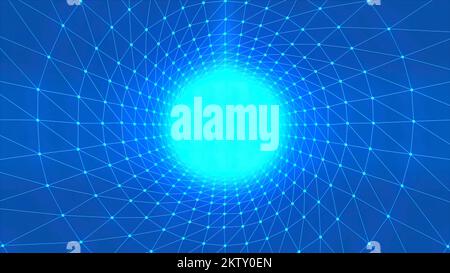 Abstract animated plexus tunnel background. Motion. Connected lines and dots creating round shaped tunnel with the light source in the end . High qual Stock Photo