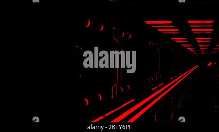 View inside of computer machine. Motion. Abstract digital technological background with lights inside machine Stock Photo