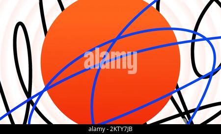 Colorful sphere surrounded by bending narrow lines. Motion. Bright abstraction with a figure and stripes Stock Photo