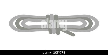 Coil of rope cord cable lasso twine knot gray flat. Hunting ship building domestic thick braided yarn or electrical cord coil tied assembled to hold tie tie together sturdy simple icon isolated Stock Vector